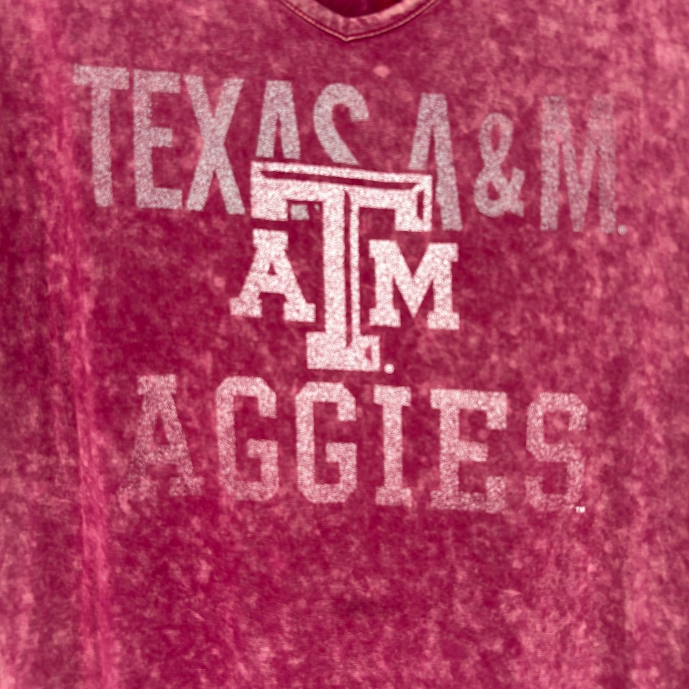 Texas A&M Aggies Acid Wash V-Neck T-Shirt Womens Maroon Medium - Picture 2 of 6